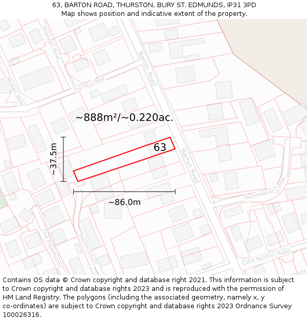 63, BARTON ROAD, THURSTON, BURY ST. EDMUNDS, IP31 3PD: Plot and title map