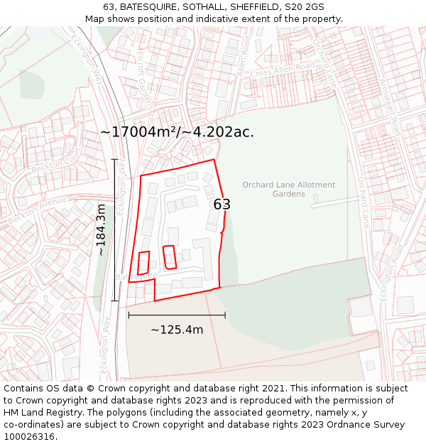 63, BATESQUIRE, SOTHALL, SHEFFIELD, S20 2GS: Plot and title map