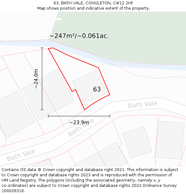 63, BATH VALE, CONGLETON, CW12 2HF: Plot and title map