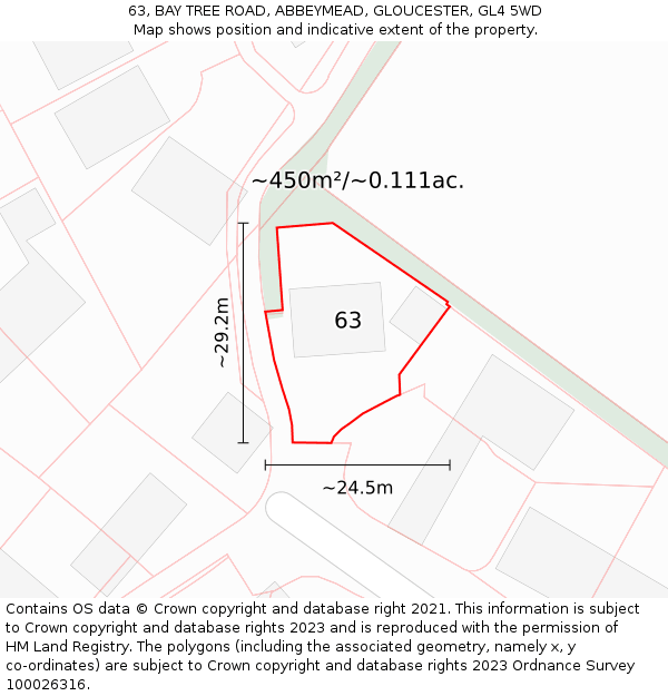 63, BAY TREE ROAD, ABBEYMEAD, GLOUCESTER, GL4 5WD: Plot and title map