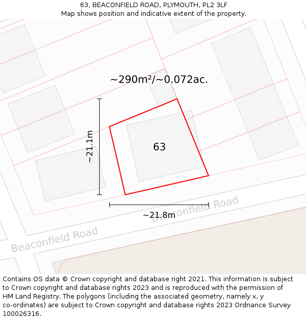 63, BEACONFIELD ROAD, PLYMOUTH, PL2 3LF: Plot and title map