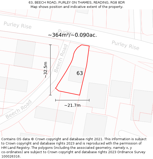 63, BEECH ROAD, PURLEY ON THAMES, READING, RG8 8DR: Plot and title map