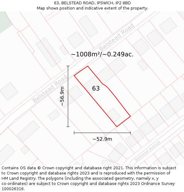 63, BELSTEAD ROAD, IPSWICH, IP2 8BD: Plot and title map