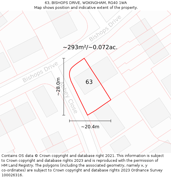 63, BISHOPS DRIVE, WOKINGHAM, RG40 1WA: Plot and title map