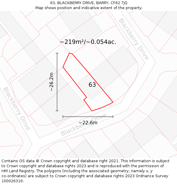 63, BLACKBERRY DRIVE, BARRY, CF62 7JQ: Plot and title map