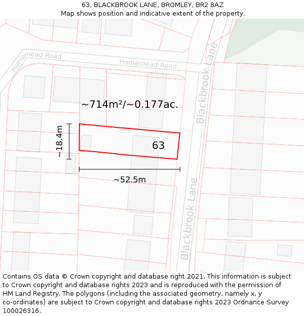 63, BLACKBROOK LANE, BROMLEY, BR2 8AZ: Plot and title map