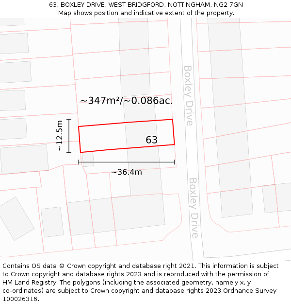 63, BOXLEY DRIVE, WEST BRIDGFORD, NOTTINGHAM, NG2 7GN: Plot and title map