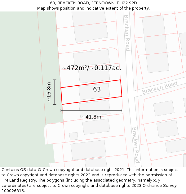 63, BRACKEN ROAD, FERNDOWN, BH22 9PD: Plot and title map