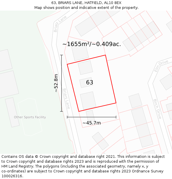 63, BRIARS LANE, HATFIELD, AL10 8EX: Plot and title map