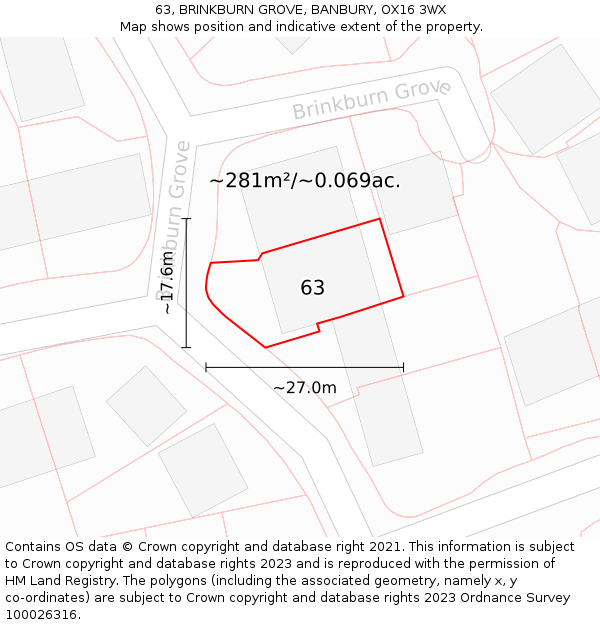 63, BRINKBURN GROVE, BANBURY, OX16 3WX: Plot and title map