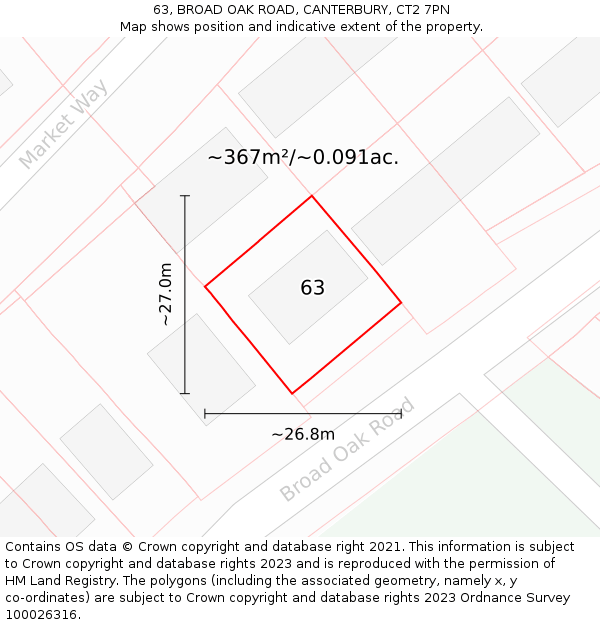 63, BROAD OAK ROAD, CANTERBURY, CT2 7PN: Plot and title map