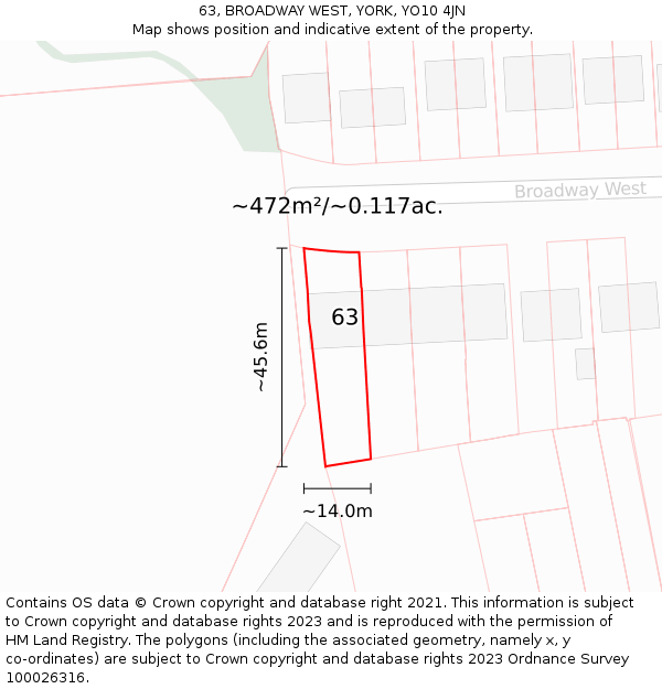 63, BROADWAY WEST, YORK, YO10 4JN: Plot and title map