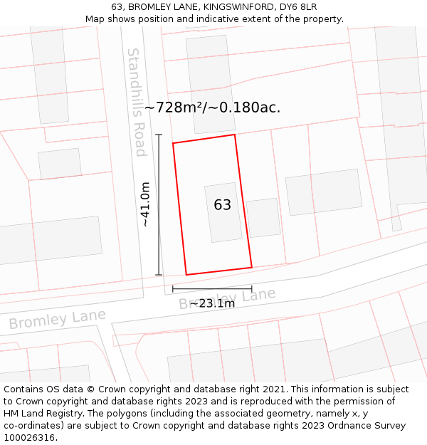 63, BROMLEY LANE, KINGSWINFORD, DY6 8LR: Plot and title map