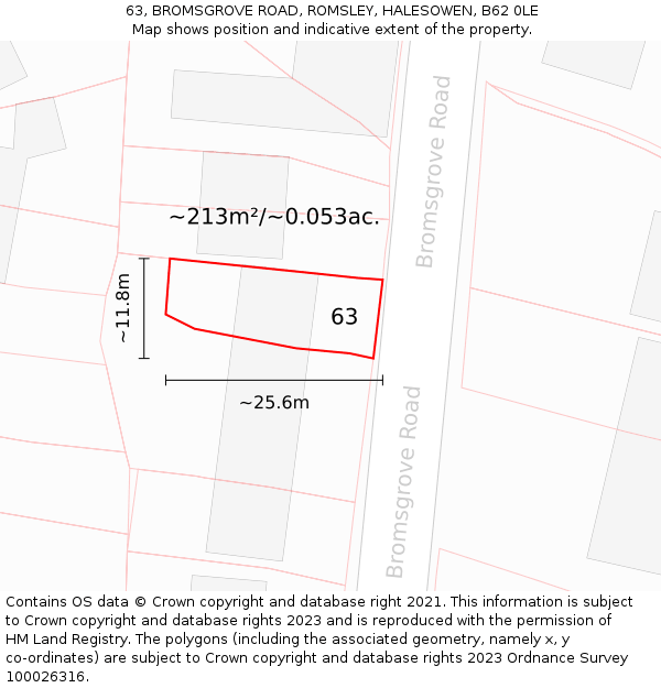 63, BROMSGROVE ROAD, ROMSLEY, HALESOWEN, B62 0LE: Plot and title map