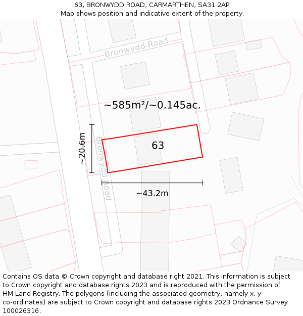 63, BRONWYDD ROAD, CARMARTHEN, SA31 2AP: Plot and title map