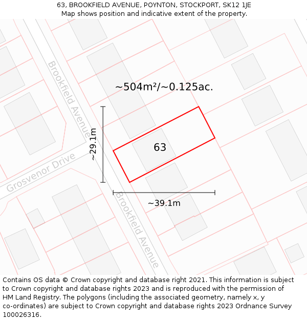 63, BROOKFIELD AVENUE, POYNTON, STOCKPORT, SK12 1JE: Plot and title map