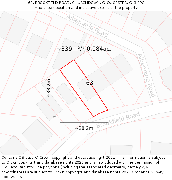 63, BROOKFIELD ROAD, CHURCHDOWN, GLOUCESTER, GL3 2PG: Plot and title map