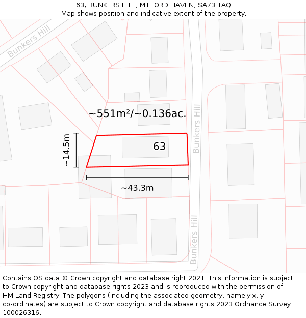 63, BUNKERS HILL, MILFORD HAVEN, SA73 1AQ: Plot and title map