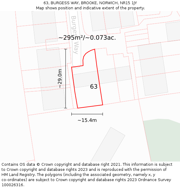 63, BURGESS WAY, BROOKE, NORWICH, NR15 1JY: Plot and title map