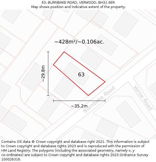 63, BURNBAKE ROAD, VERWOOD, BH31 6ER: Plot and title map