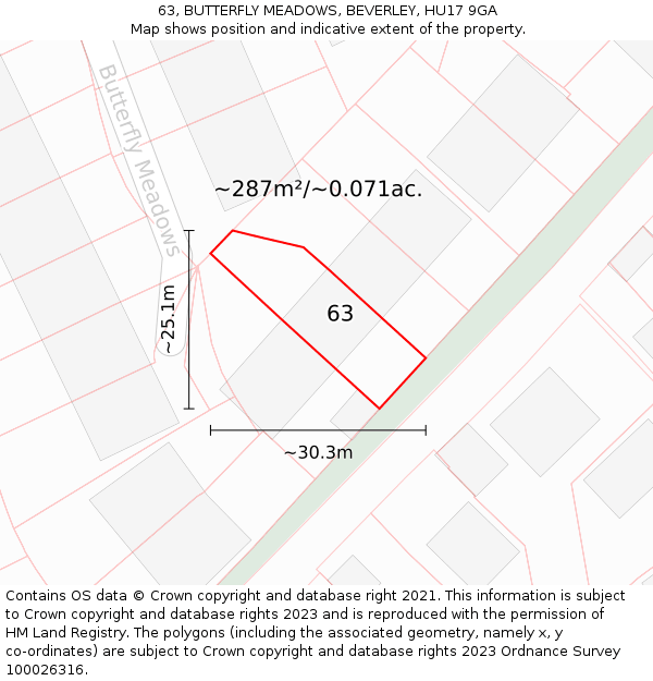 63, BUTTERFLY MEADOWS, BEVERLEY, HU17 9GA: Plot and title map