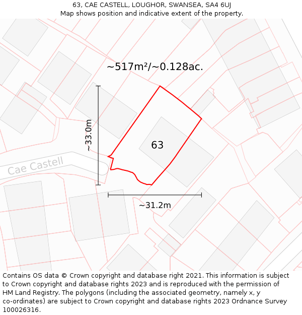 63, CAE CASTELL, LOUGHOR, SWANSEA, SA4 6UJ: Plot and title map
