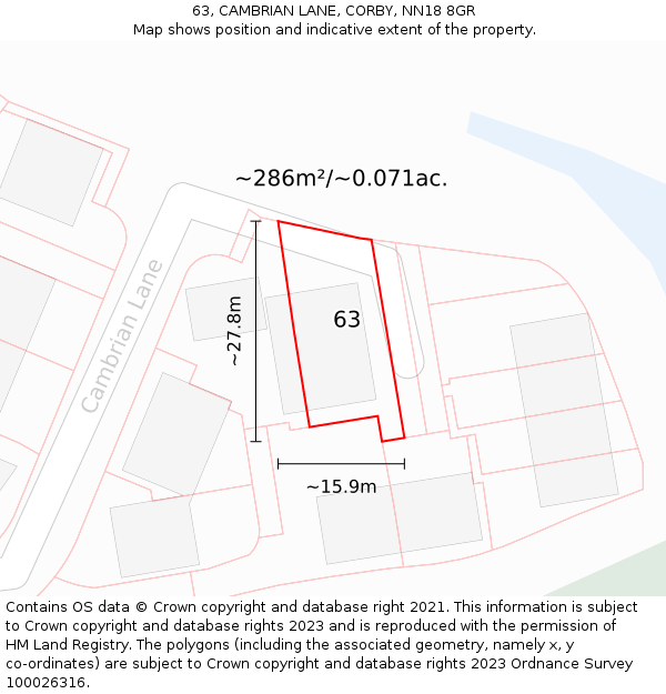 63, CAMBRIAN LANE, CORBY, NN18 8GR: Plot and title map