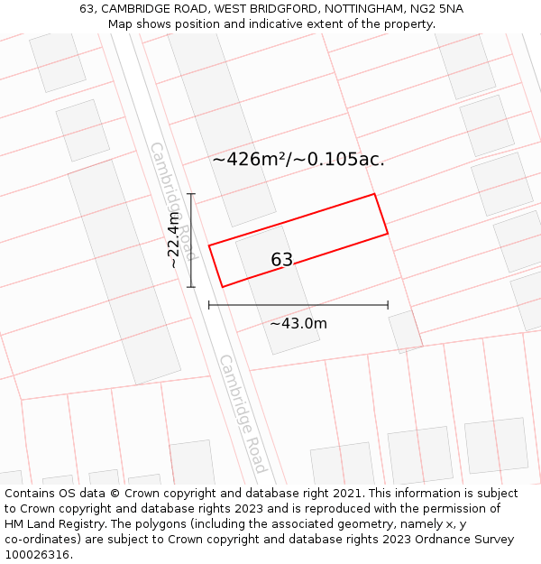 63, CAMBRIDGE ROAD, WEST BRIDGFORD, NOTTINGHAM, NG2 5NA: Plot and title map