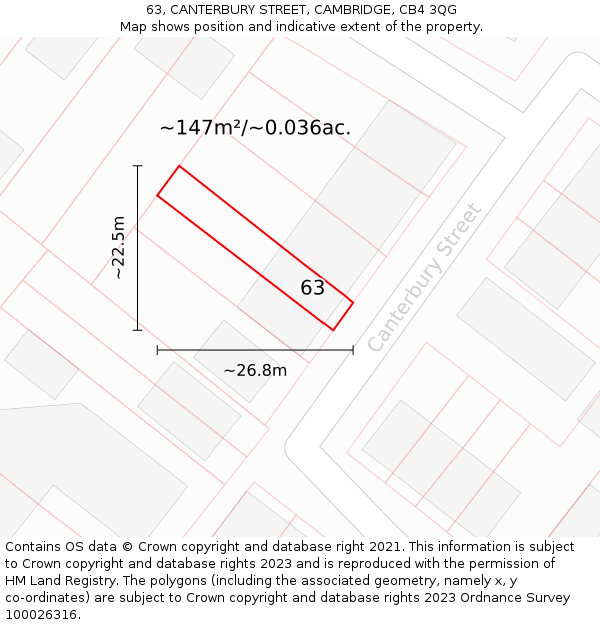 63, CANTERBURY STREET, CAMBRIDGE, CB4 3QG: Plot and title map