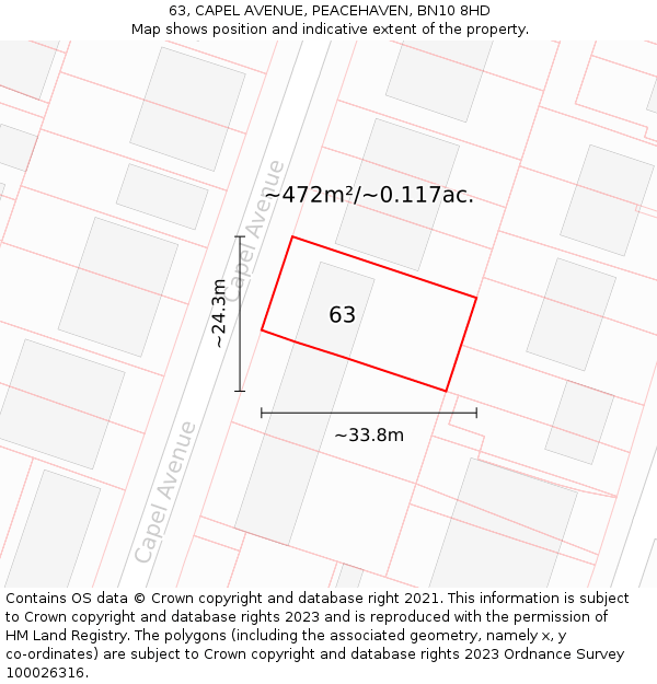 63, CAPEL AVENUE, PEACEHAVEN, BN10 8HD: Plot and title map