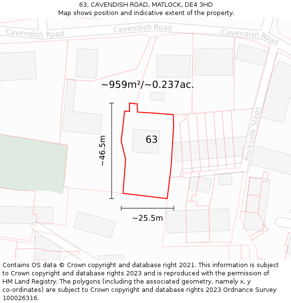 63, CAVENDISH ROAD, MATLOCK, DE4 3HD: Plot and title map