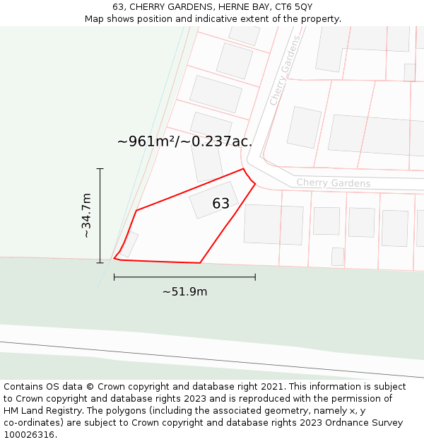 63, CHERRY GARDENS, HERNE BAY, CT6 5QY: Plot and title map