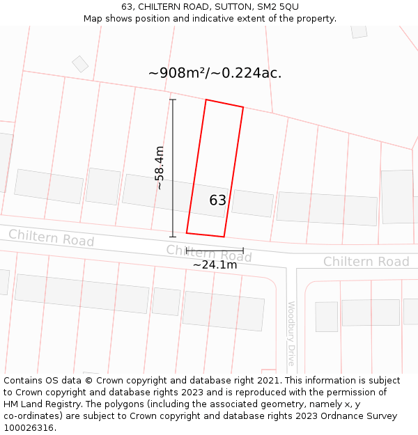 63, CHILTERN ROAD, SUTTON, SM2 5QU: Plot and title map