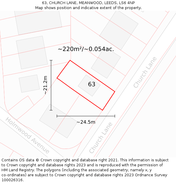 63, CHURCH LANE, MEANWOOD, LEEDS, LS6 4NP: Plot and title map
