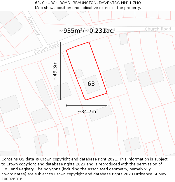 63, CHURCH ROAD, BRAUNSTON, DAVENTRY, NN11 7HQ: Plot and title map