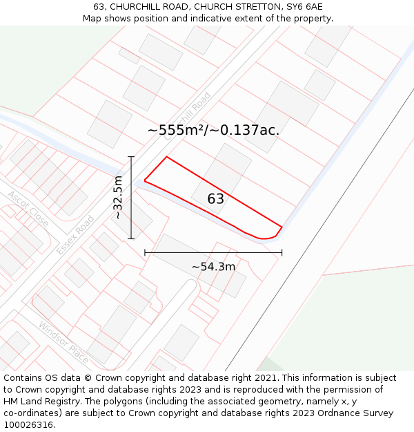 63, CHURCHILL ROAD, CHURCH STRETTON, SY6 6AE: Plot and title map