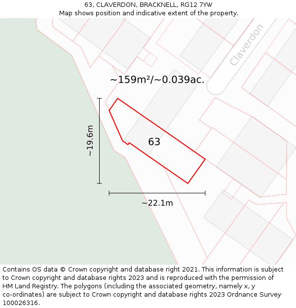 63, CLAVERDON, BRACKNELL, RG12 7YW: Plot and title map