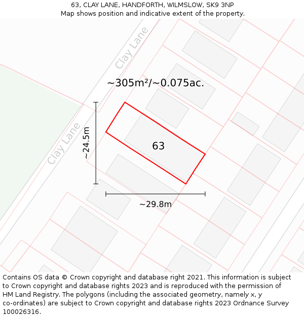 63, CLAY LANE, HANDFORTH, WILMSLOW, SK9 3NP: Plot and title map