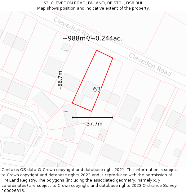 63, CLEVEDON ROAD, FAILAND, BRISTOL, BS8 3UL: Plot and title map