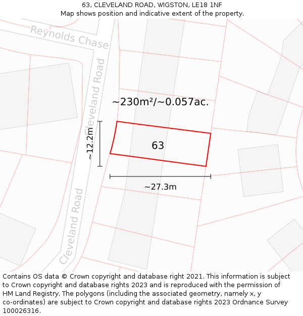 63, CLEVELAND ROAD, WIGSTON, LE18 1NF: Plot and title map