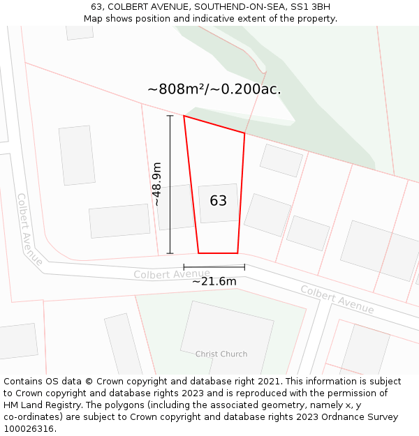 63, COLBERT AVENUE, SOUTHEND-ON-SEA, SS1 3BH: Plot and title map