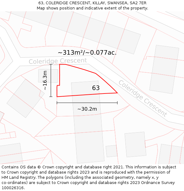 63, COLERIDGE CRESCENT, KILLAY, SWANSEA, SA2 7ER: Plot and title map