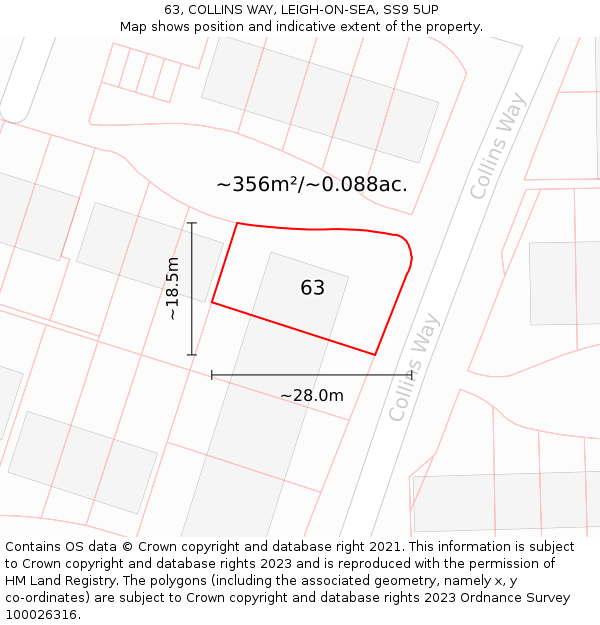 63, COLLINS WAY, LEIGH-ON-SEA, SS9 5UP: Plot and title map