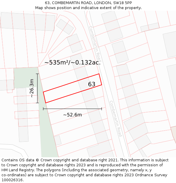 63, COMBEMARTIN ROAD, LONDON, SW18 5PP: Plot and title map