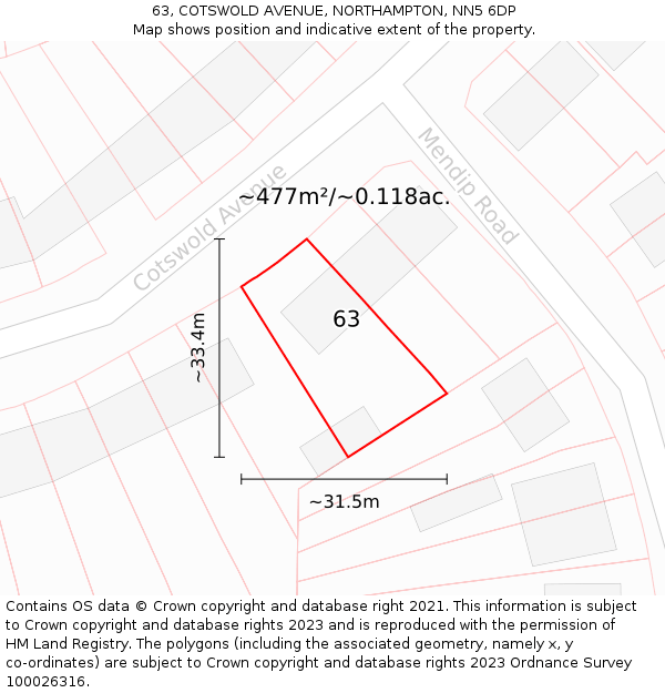 63, COTSWOLD AVENUE, NORTHAMPTON, NN5 6DP: Plot and title map