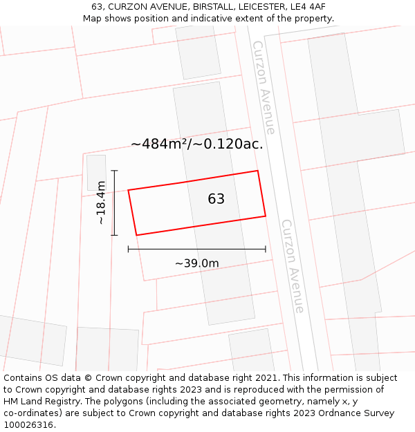 63, CURZON AVENUE, BIRSTALL, LEICESTER, LE4 4AF: Plot and title map