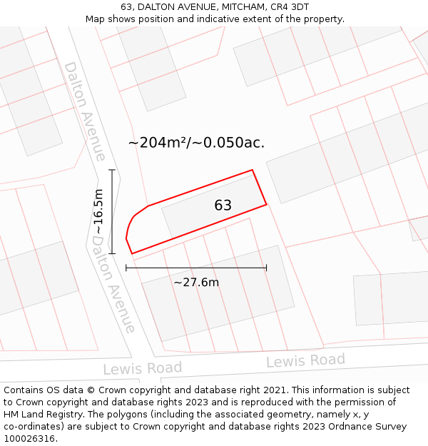 63, DALTON AVENUE, MITCHAM, CR4 3DT: Plot and title map