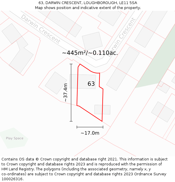 63, DARWIN CRESCENT, LOUGHBOROUGH, LE11 5SA: Plot and title map