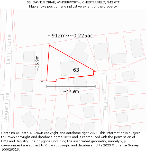 63, DAVIDS DRIVE, WINGERWORTH, CHESTERFIELD, S42 6TT: Plot and title map