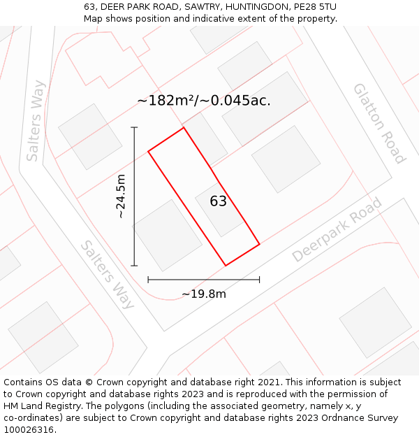 63, DEER PARK ROAD, SAWTRY, HUNTINGDON, PE28 5TU: Plot and title map